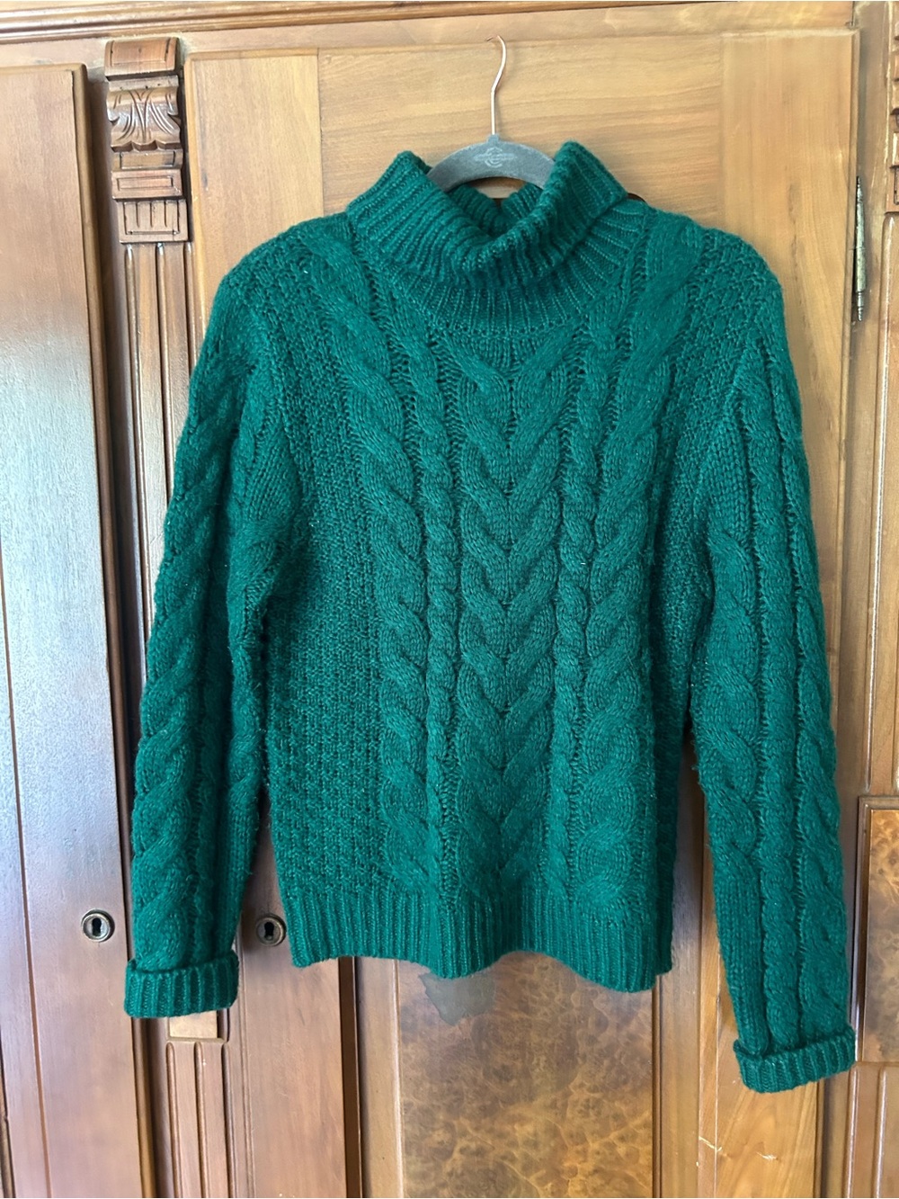 Green Cable Knit Turtleneck Sweater